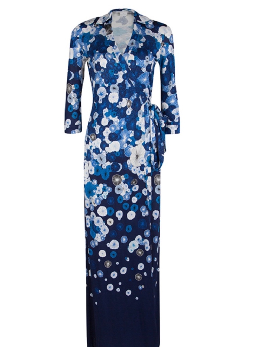 Diane von Furstenberg Abigail Silk Wrap Dress Blue White Morning Glory Maxi